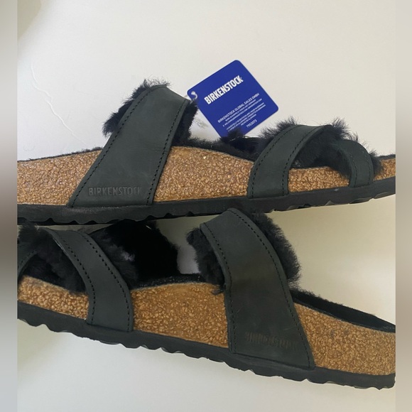 NWT Birkenstock Made in Germany Mayari Shearling Sandals - Leather black 864sn - Picture 9 of 10